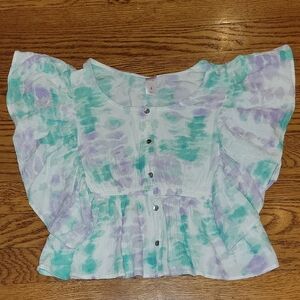 Justice Tie-Dye Blouse - Green and Purple